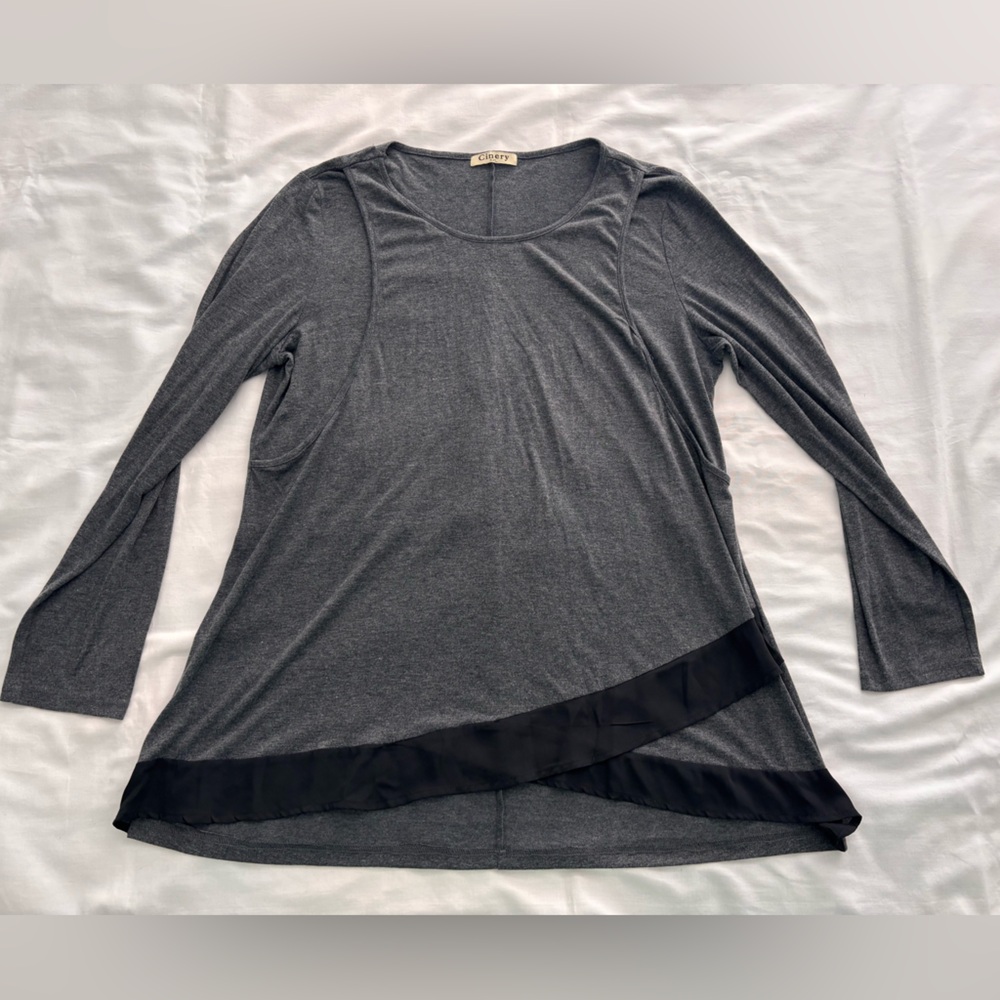Cinery Charcoal Long Sleeve Nursing Top with Black Accent size XXL